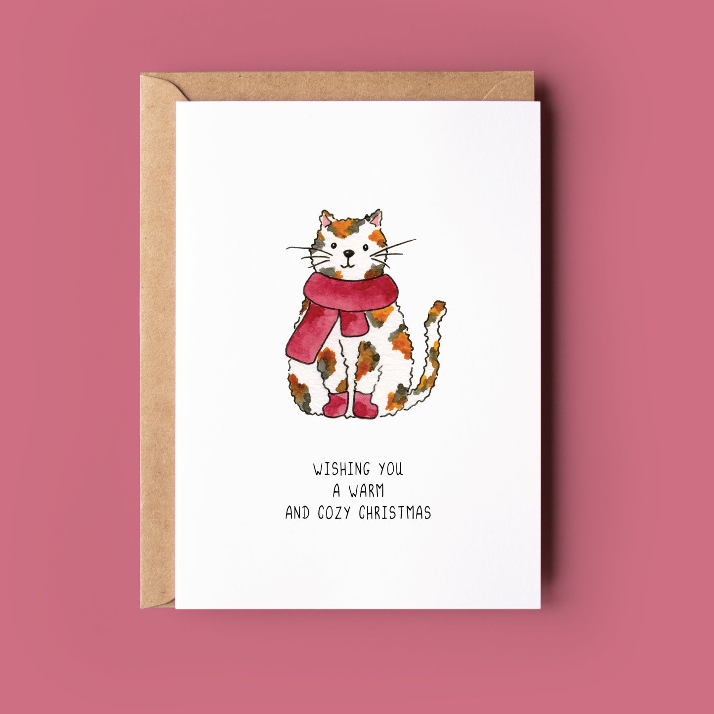 Kerstkaartje poes warm and cozy Christmas