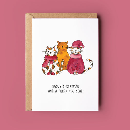 Kerstkaartje meowy christmas