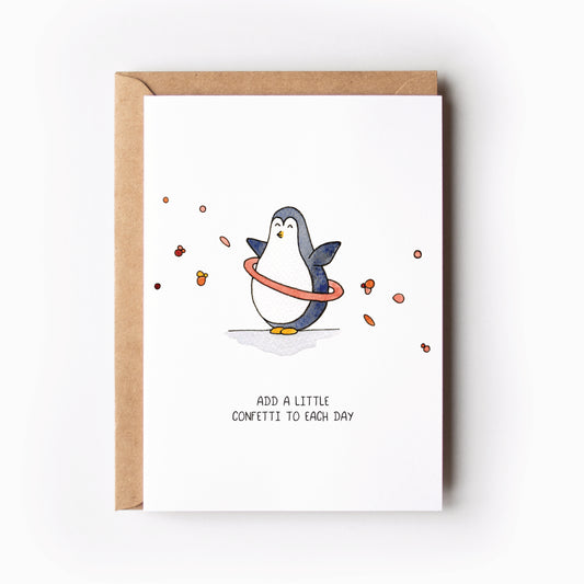 Kerstkaart pinguin hoelahoep