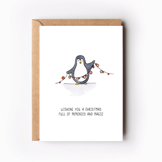 Kerstkaart pinguin slinger