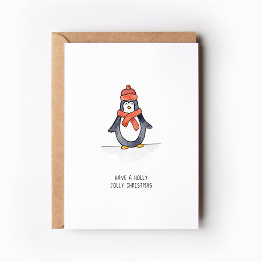 Kerstkaart pinguin muts en sjaal