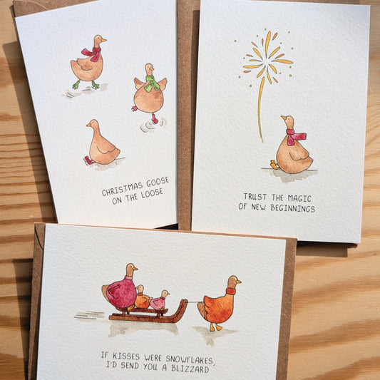 pakket van 3 kerstkaartjes (eendjes)